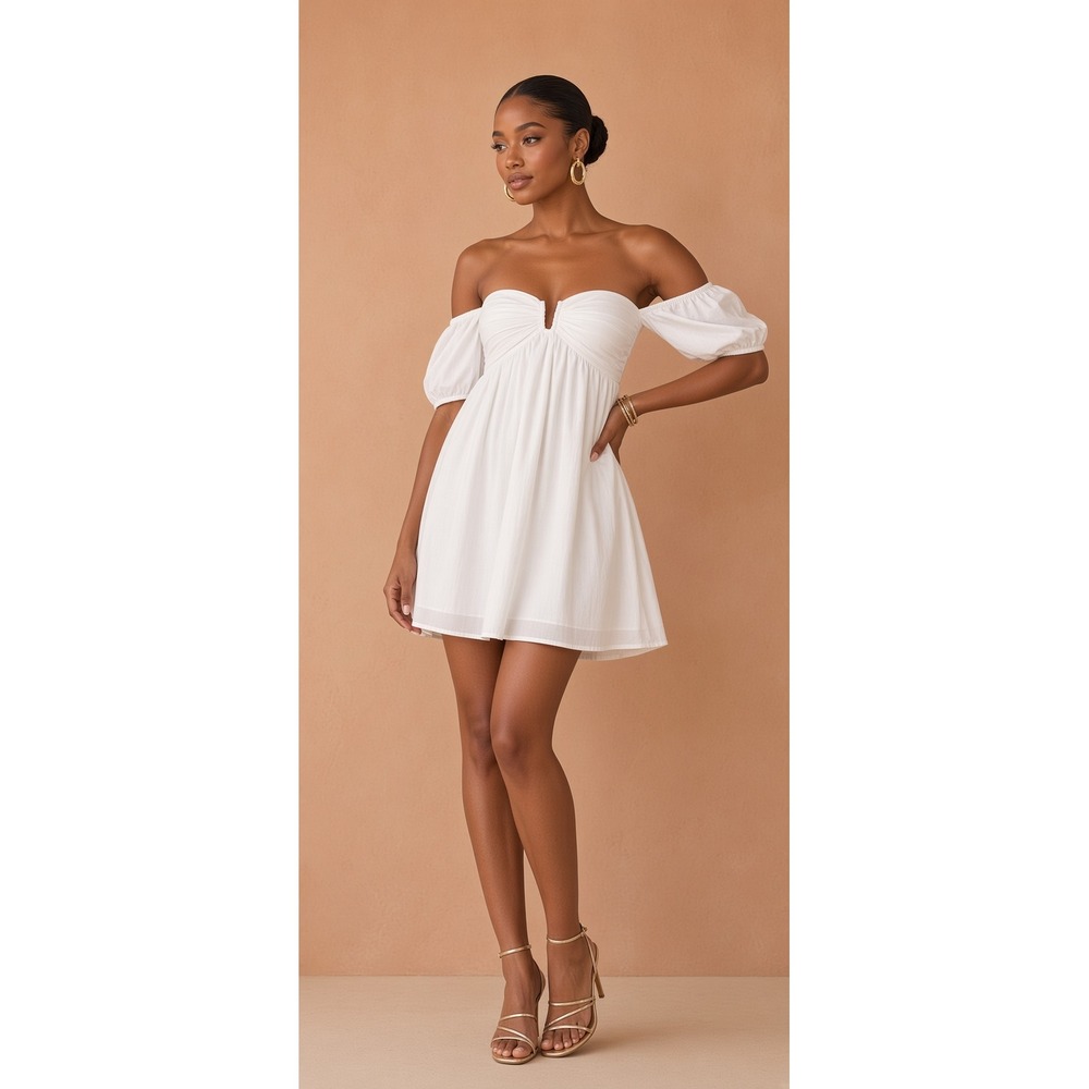 Lulus White Off the Shoulder Puff Sleeve Mini Dress Sweetheart Neckline Size M